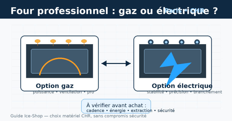 Croquis professionnel comparant four gaz et four électrique pour une cuisine CHR à Paris